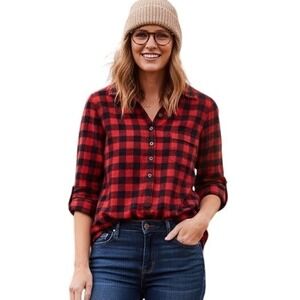 J. Crew Red Black Buffalo Plaid Perfect Fit Women's XS